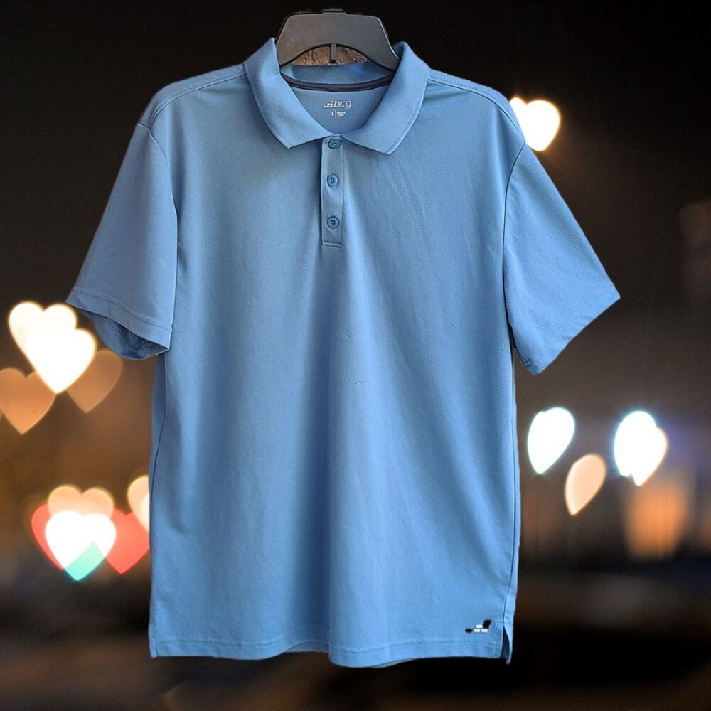 BCG Men's Size L Blue Short Sleeve Polyester Polo Shirt